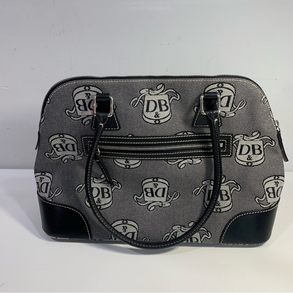 Dooney & Bourke Grey Donegal Crest Domed Satchel Black Leather Double Handles - Picture 6 of 16